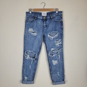 One Teaspoon Jeans 28 Blue Awesome Baggies Low Waist Relaxed Distressed Rolle